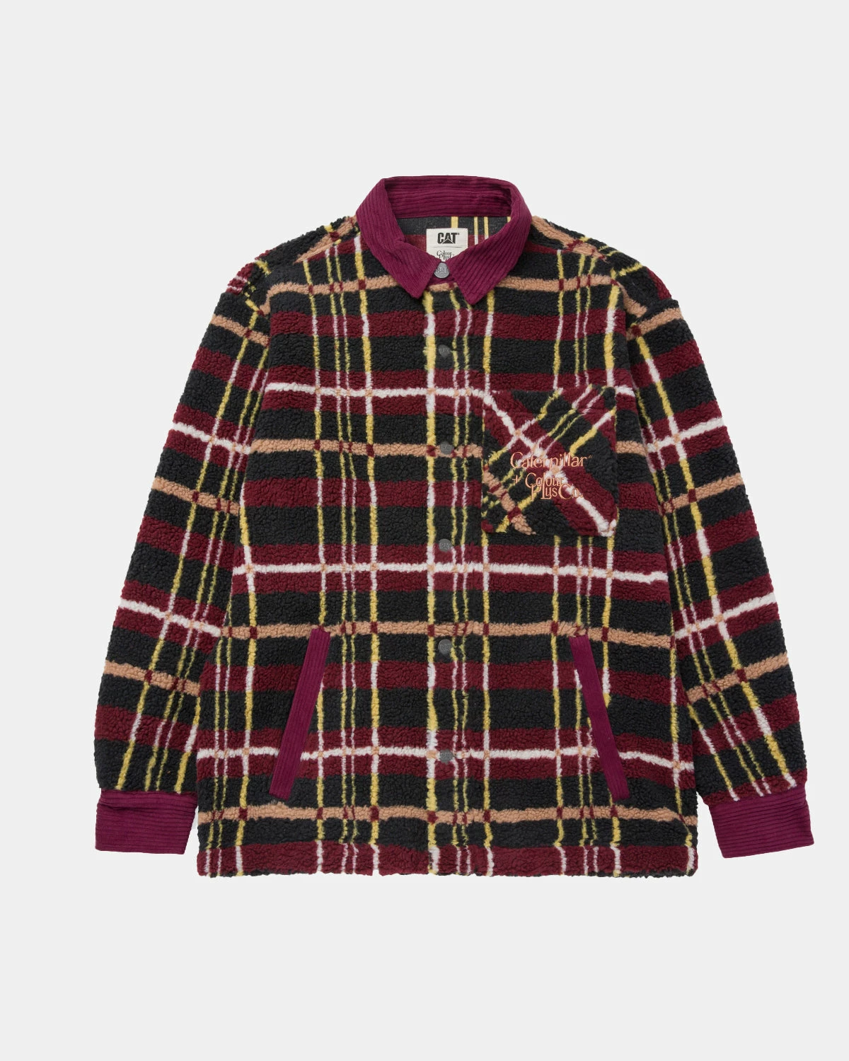 Caterpillar + Colour Plus Co Plaid Sherpa Snap Front Shirt Jacket (Tawny Port) 3 Caterpillar + Colour Plus Co Plaid Sherpa Snap Front Shirt Jacket (Tawny Port)