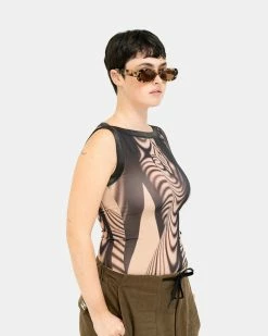 Perks & Mini Moire Boat Neck Mesh Tank