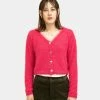 Atmos Pink Colored Shaggy Knit Cardigan (Pink)