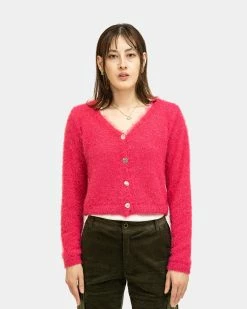 Atmos Pink Colored Shaggy Knit Cardigan (Pink)