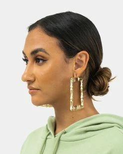 Seville Michelle Plain Rectangle Gold Bamboos Hoop Earrings -Venum Shop SS 07828