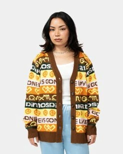 Atmos Pink Handwritten Style Jacquard Knit Cardigan (Brown) -Venum Shop SS 08458