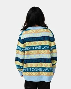 Atmos Pink Handwritten Style Jacquard Knit Cardigan (Blue) -Venum Shop SS 08479